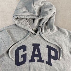 Vintage Gap Spell Out Hoodie Mens Large Gray Fleece Pullover Sweatshirt 90s Y2K